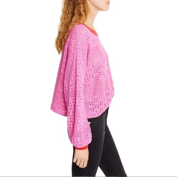 FREE PEOPLE Home Run Crop Sweater - Pink NWT XS - Picture 2 of 3
